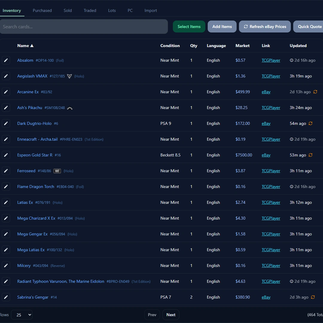 Vendilot Inventory Management view